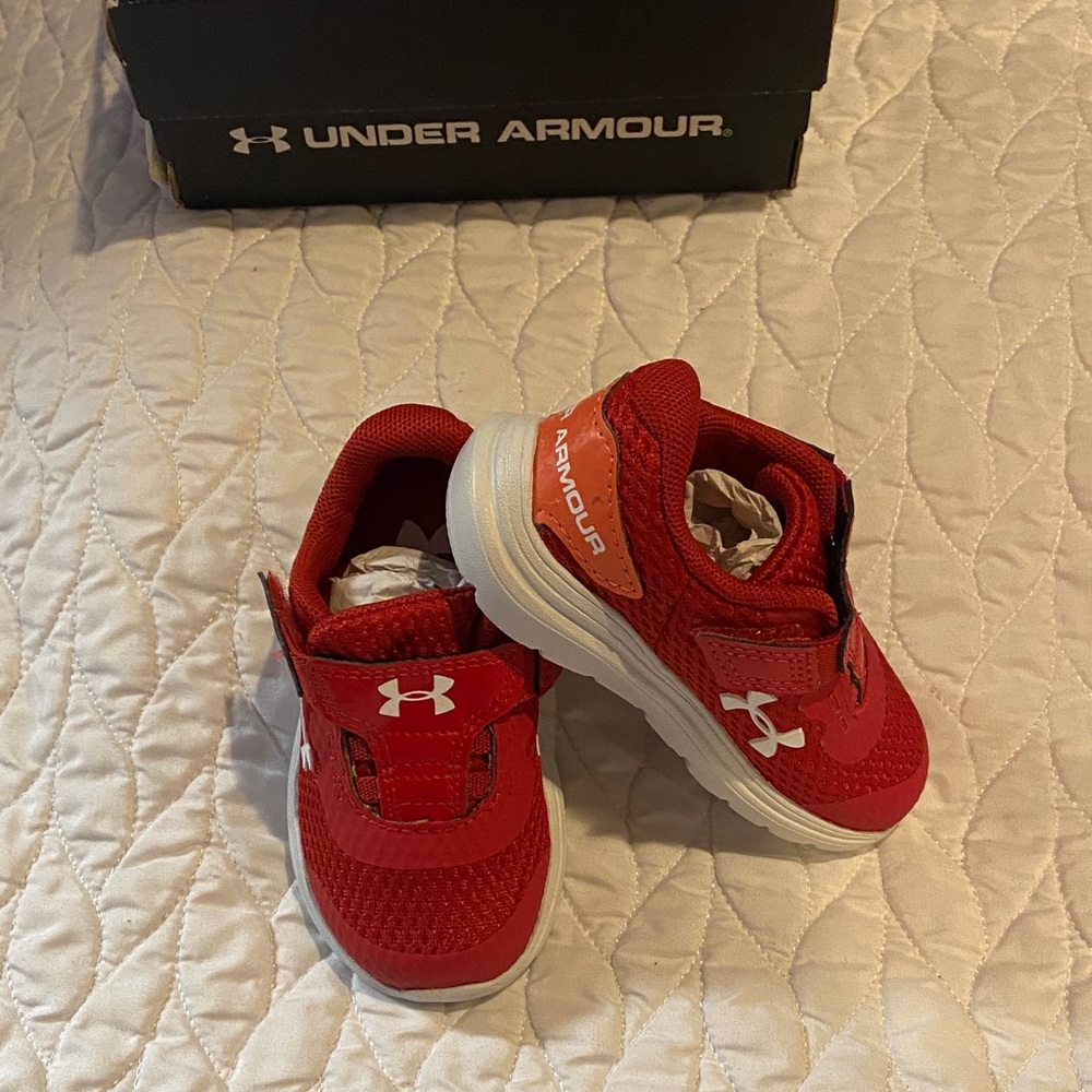 Under Armour Kids Red and White Sneakers